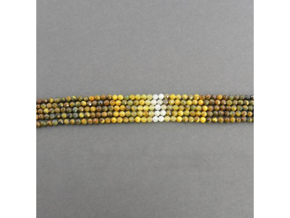 4mm Diamond Cut Round Gemstone Bead - Golden Pietersite - Color Banded (strand)