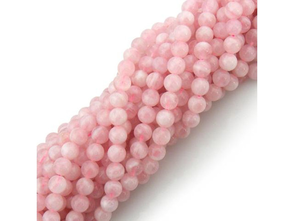 8mm Round Gemstone Bead - Madagascar Rose Quartz, Feather (strand)