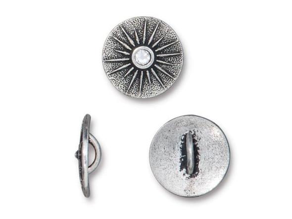 TierraCast Starburst Button with Crystal - Antiqued Silver Plated (Each)