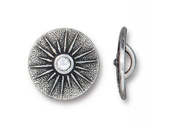 TierraCast Starburst Button with Crystal - Antiqued Silver Plated (Each)