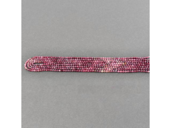 3mm Diamond Cut Round Gemstone Bead - Pink Tourmaline AA - Color Banded (strand)