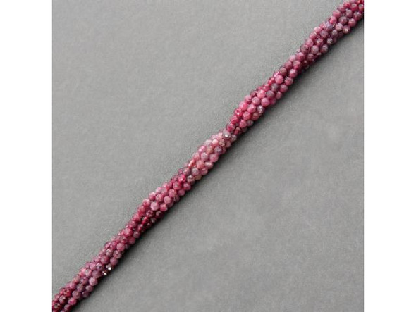 3mm Diamond Cut Round Gemstone Bead - Pink Tourmaline AA - Color Banded (strand)