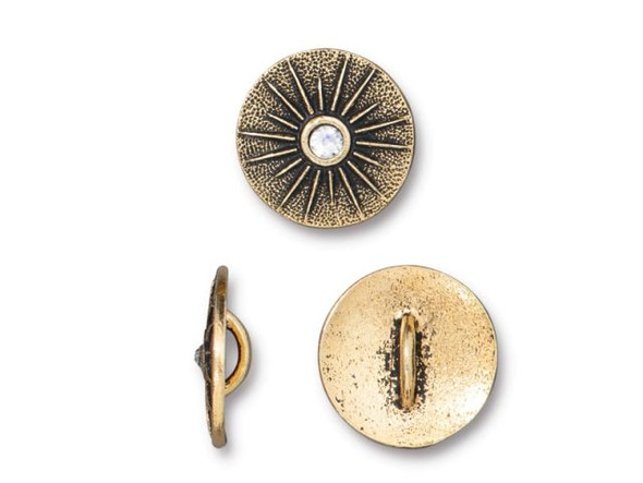 TierraCast Starburst Button with Crystal - Antiqued Gold Plated (each)