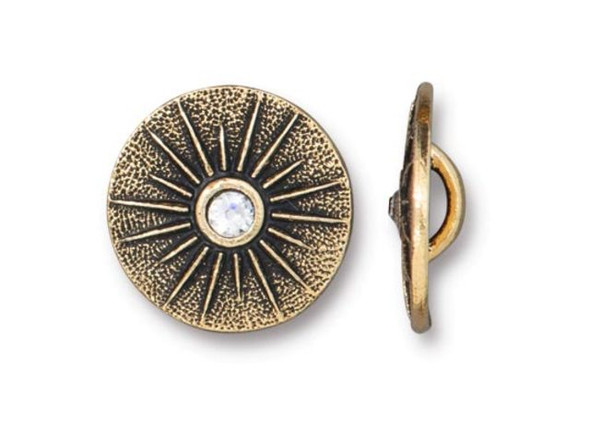 TierraCast Starburst Button with Crystal - Antiqued Gold Plated (Each)