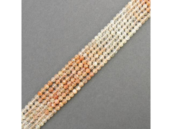 4mm Diamond Cut Round Gemstone Bead - Golden Sunstone AA - Color Banded (strand)