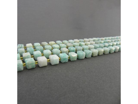 8mm Faceted Magic Cube Gemstone Bead - Brazilian Amazonite (strand)