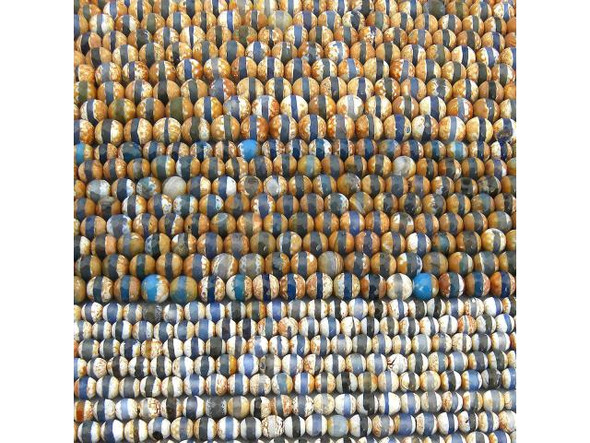 6mm Round Gemstone Bead - Antique Blue/ Brown Dzi Agate (strand)