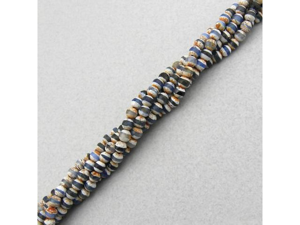 6mm Round Gemstone Bead - Antique Blue/ Brown Dzi Agate (strand)