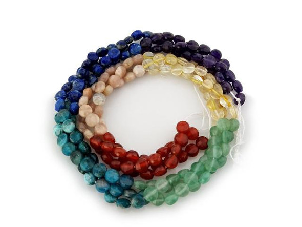 6mm Faceted Coin Gemstone Beads - Chakra Mix (strand)
