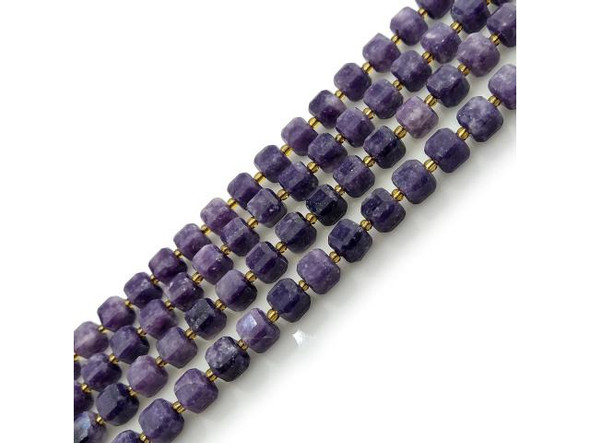 Lepidolite beads are cut from an uncommon mica that has been inconsistently available in the mineral market. Also known as gem lepidolite, lavenderine, and lepidolite mica, this semiprecious gemstone is a by-product of mining lithium. Unpolished lepidolite appears scaly, and its name derives from the Greek word lepidos, which translates to "scale." The color in these semiprecious beads ranges from violet to pale pink or white (or, occasionally, gray or yellow). Lepidolite beads can contain black markings which further add to their visual appeal. This gemstone is purported to have a calming effect, relieve muscle pain, relax nerves, and connect the heart and crown to bring spiritual understanding of pain and suffering. Lepidolite is also said to help people meet the challenges of change in their lives! Lepidolite rough is found in Zimbabwe, Sweden, Argentina, Canada (Quebec), Madagasgar, Russia, and the U.S.A. (California and Maine).   See the Related Products links below for similar items, and more information about this stone.