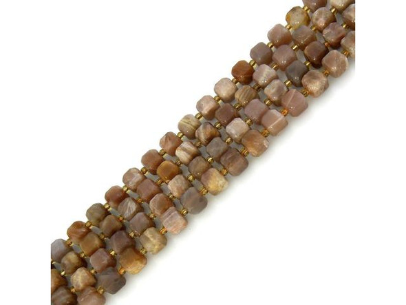 8mm Faceted Magic Cube Gemstone Bead - Golden Sunstone (strand)