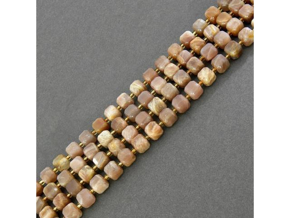 8mm Faceted Magic Cube Gemstone Bead - Golden Sunstone (strand)