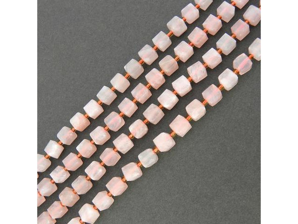 Rose quartz is one of the most desirable varieties of quartz in the gemstone trade. Also known as ancona ruby and mont blanc ruby, these semiprecious gemstones display a lovely, unique pink tone. Natural rose quartz gets its color from iron and titanium impurities in the natural stone, however most rose quartz on the market (including ours) has likely been dyed to maintain a uniform color. Both forms are photosensitive and will fade in sunlight, so care for rose quartz beads accordingly. Often called the "love stone," rose quartz is said to open the heart chakra to all forms of love. This semiprecious gemstone is believed to encourage gentleness, forgiveness, compassion, kindness, tolerance, and self esteem. It is also said to remove fears, resentments, and anger.  See the Related Products links below for similar items, and more information about this stone.
