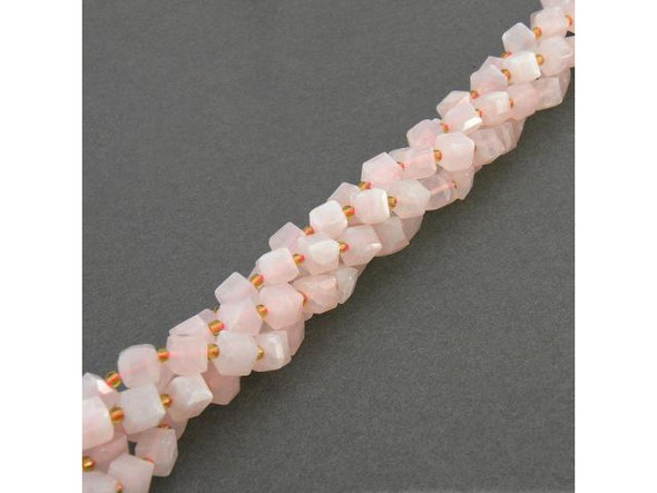 8mm Faceted Magic Cube Gemstone Bead - Rose Quartz (strand)