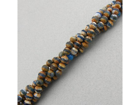 8mm Round Gemstone Bead - Antique Blue/ Brown Dzi Agate (strand)