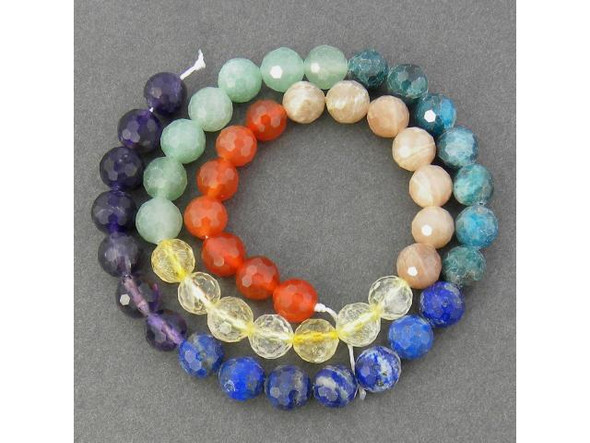 8mm Faceted Round Gemstone Bead - Chakra Mix (strand)