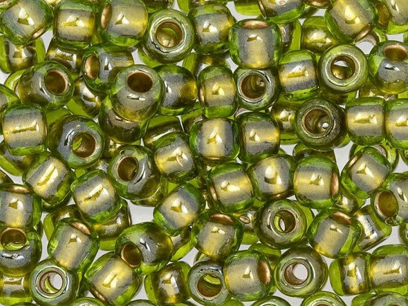 TOHO Glass Seed Bead, Size 3, Gold-Lined Peridot (Tube)