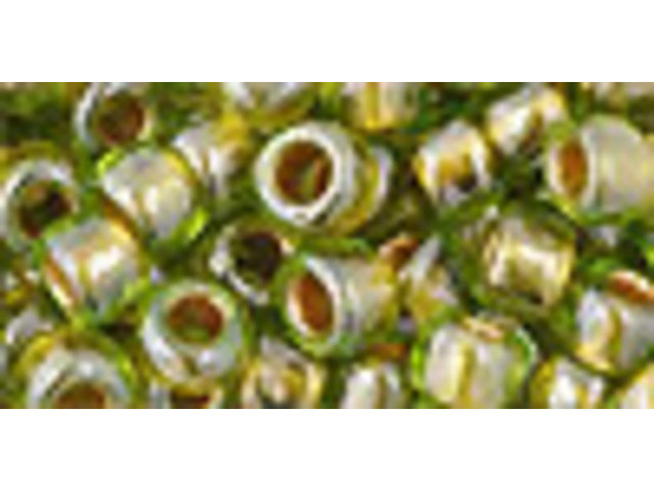 TOHO Glass Seed Bead, Size 3, Gold-Lined Peridot (Tube)