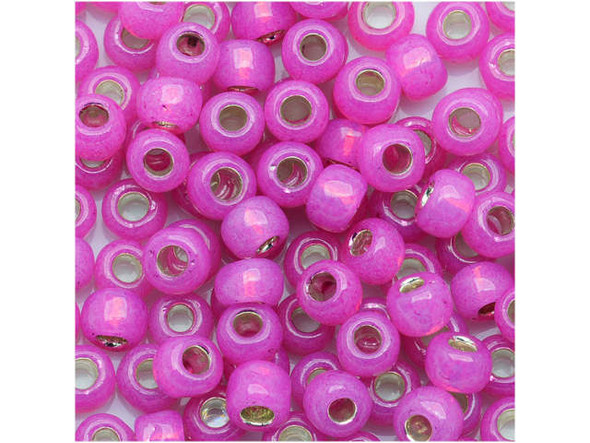 TOHO Glass Seed Bead, Size 6, Silver-Lined Milky Hot Pink (Tube)