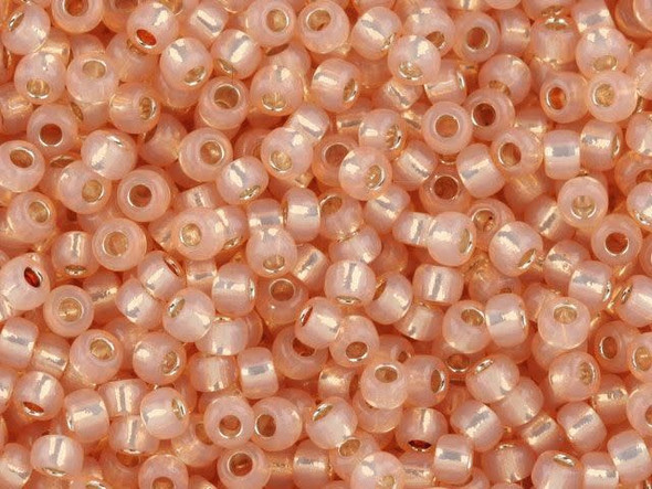 TOHO Glass Seed Bead, Size 6, Silver-Lined Milky Peach (Tube)