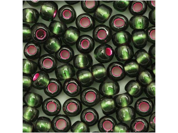 TOHO Glass Seed Bead, Size 6, Dyed Silver-Lined Pink Frosted Olivine (Tube)