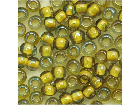 TOHO Glass Seed Bead, Size 6, Inside-Color Luster Black Diamond/Opaque Yellow-Lined (Tube)