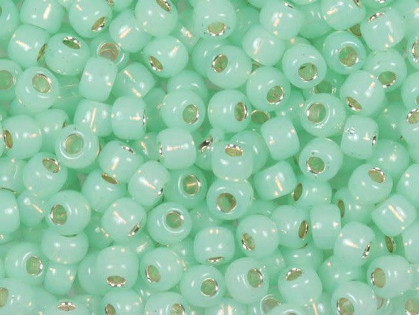 TOHO Glass Seed Bead, Size 6, Silver-Lined Milky Lt Peridot (Tube)