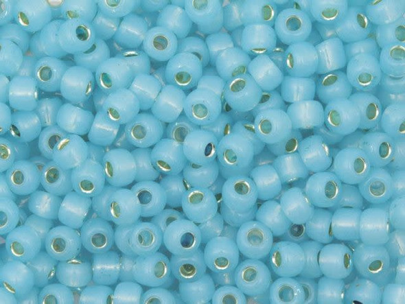 TOHO Glass Seed Bead, Size 6, Silver-Lined Milky Aqua (Tube)