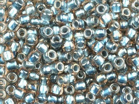 TOHO Glass Seed Bead, Size 6, Inside-Color Crystal/Metallic Blue-Lined (Tube)