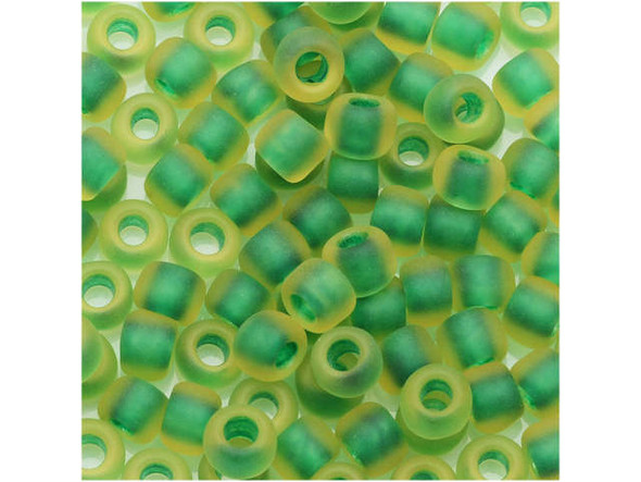 TOHO Glass Seed Bead, Size 6, Inside-Color Frosted Jonquil/Emerald-Lined (Tube)