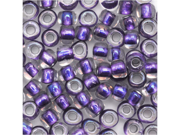 TOHO Glass Seed Bead, Size 6, Inside-Color Rainbow Crystal/Metallic Purple-Lined (Tube)