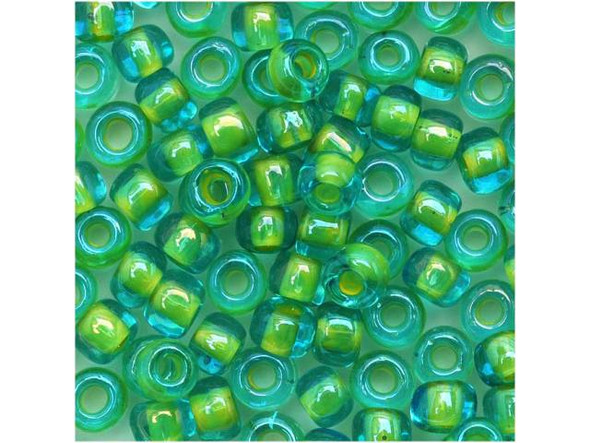 TOHO Glass Seed Bead, Size 6, Inside-Color Aqua/Opaque Yellow-Lined (Tube)