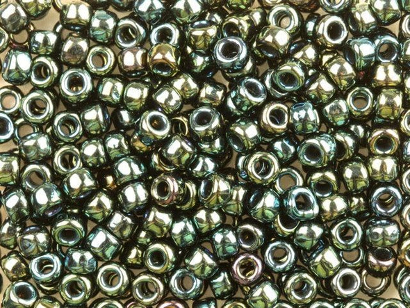 TOHO Glass Seed Bead, Size 6, Metallic Iris - Green/Brown (Tube)