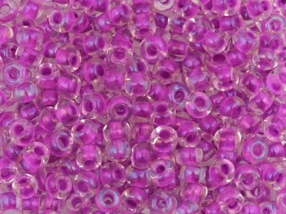 TOHO Glass Seed Bead, Size 6, Inside-Color Crystal/Opaque Fuchsia-Lined (Tube)