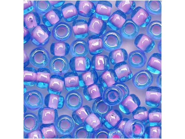 TOHO Glass Seed Bead, Size 6, Inside-Color Aqua/Bubble Gum Pink-Lined (Tube)