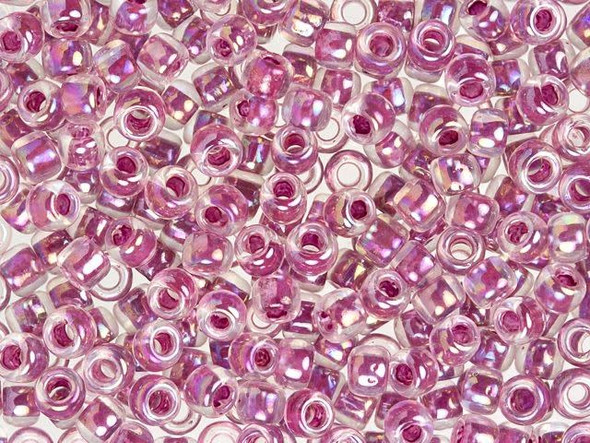 TOHO Glass Seed Bead, Size 6, Inside-Color Rainbow Crystal/Strawberry-Lined (Tube)