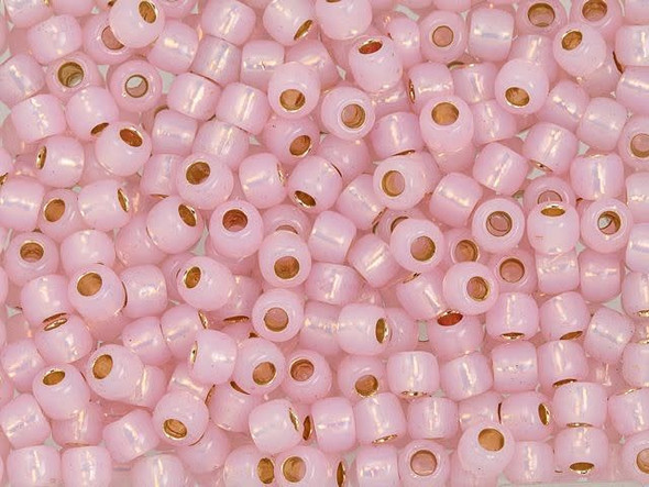 TOHO Glass Seed Bead, Size 6, PermaFinish - Translucent Silver-Lined Soft Pink (Tube)