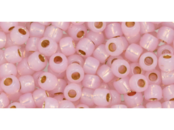 TOHO Glass Seed Bead, Size 6, PermaFinish - Translucent Silver-Lined Soft Pink (Tube)