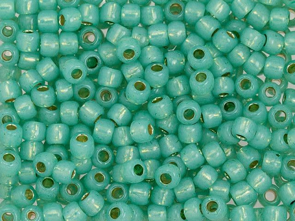 TOHO Glass Seed Bead, Size 6, PermaFinish - Translucent Silver-Lined Dk Peridot (Tube)