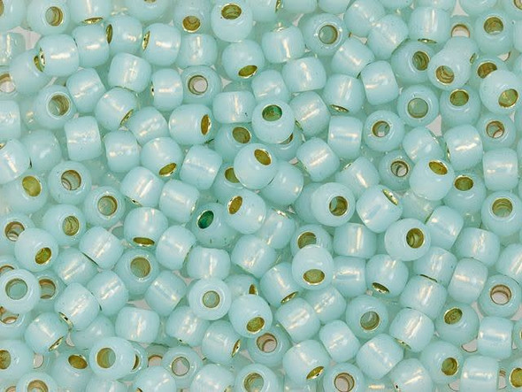 TOHO Glass Seed Bead, Size 6, PermaFinish - Translucent Silver-Lined Lt Aqua (Tube)