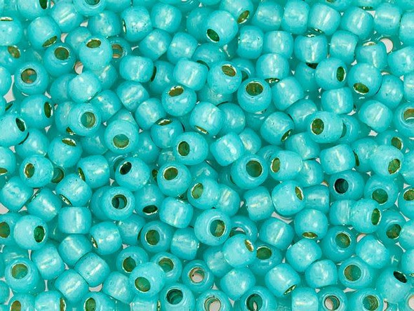 TOHO Glass Seed Bead, Size 6, PermaFinish - Translucent Silver-Lined Teal (Tube)