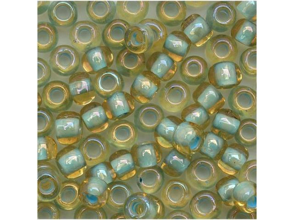 TOHO Glass Seed Bead, Size 6, Inside-Color Rainbow Lt Topaz/Sea Foam-Lined (Tube)
