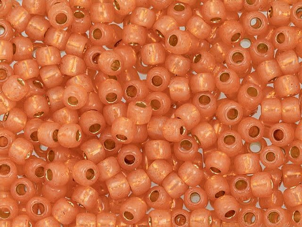 TOHO Glass Seed Bead, Size 6, PermaFinish - Translucent Silver-Lined Grapefruit (Tube)