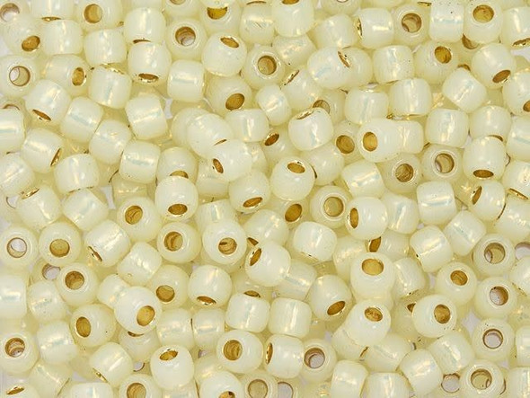 TOHO Glass Seed Bead, Size 6, PermaFinish - Translucent Silver-Lined Lt Jonquil (Tube)