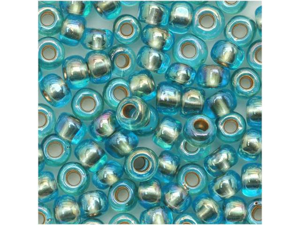 TOHO Glass Seed Bead, Size 6, Gold-Lined Rainbow Aqua (Tube)