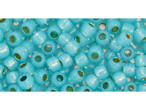 TOHO Glass Seed Bead, Size 6, PermaFinish - Translucent Silver-Lined Aqua (Tube)