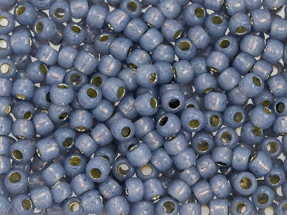 TOHO Glass Seed Bead, Size 6, PermaFinish - Translucent Silver-Lined Montana Blue (Tube)