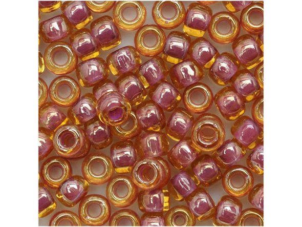 TOHO Glass Seed Bead, Size 6, Inside-Color Lt Topaz/Pink-Lined (Tube)