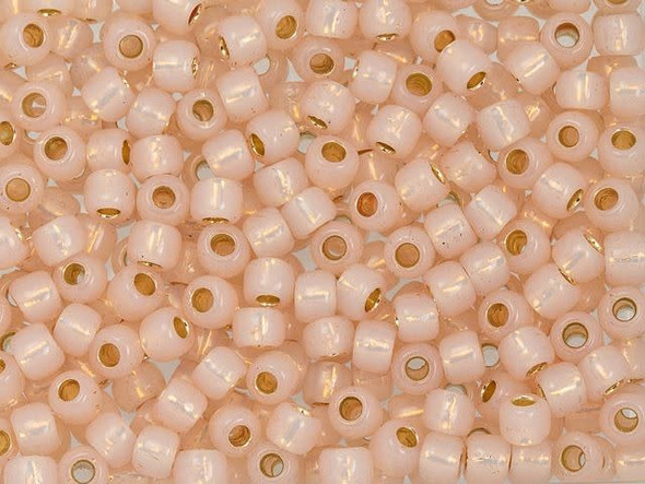 TOHO Glass Seed Bead, Size 6, PermaFinish - Translucent Silver-Lined Peachy Pink (Tube)