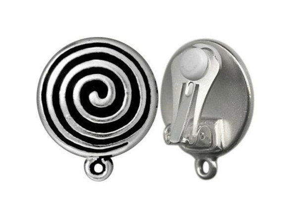 17mm TierraCast Clip On Earring Finding, Spiral with Loop - Antiqued Silver Plated (pair)